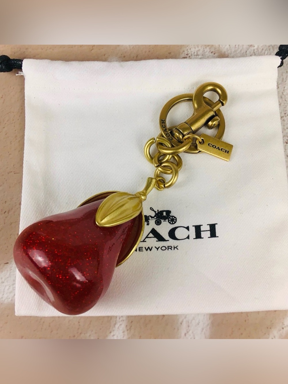 Coach Red Glitter Pear Keychain